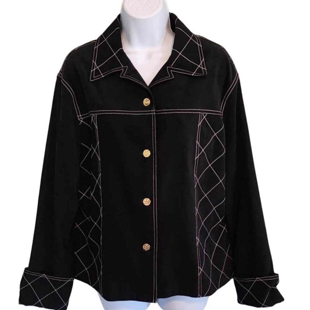 St. John Sport Black Faux Suede Quilted Jacket Detail size Large